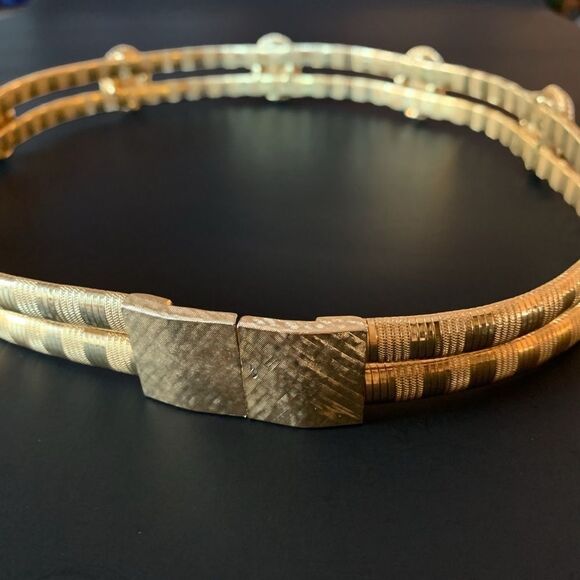 Vintage Accessocraft Gold Metal Black Cabochon Belt - Picture 6 of 8